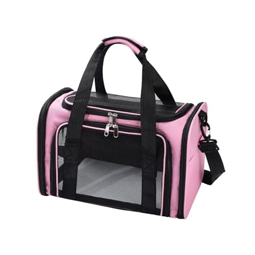 Pomodee Soft Sided Cat/Pet/Puppy/Dog Carrier Bag,Portable Airline Approved Pet Carrier Bag Pink for Cats/Dogs,Cat Travel Bag with Shoulder Strap&Removable Mat up to 6KG