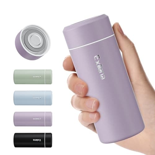 Exllena 【Upgraded】 Small Water Bottle for Handbag – 250ml Mini Flask for Hot & Cold Drinks, Perfect Small Insulated Water Bottle for Travel, Milk, Coffee... (Purple)