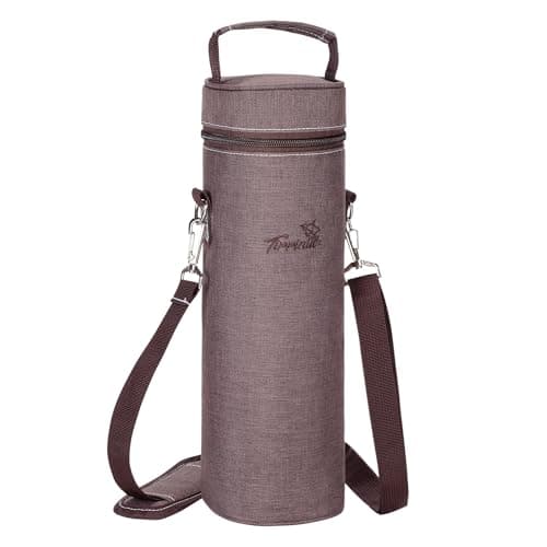 Kato Tirrinia Single Wine Cooler Bags - Insulated & Padded Portable Wine Tote Carrier for Travel, Picnic, Beach Great Gift for Wine Lover, Brown