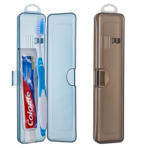 Classicseali 2 Pack Toothbrush Travel Holder, Travel Toothbrush Holder,Portable Plastic Toothbrushes Travels Holders with Secure Seal, 7.9 x 1.8 x 1.1 inches, Gray & Blue