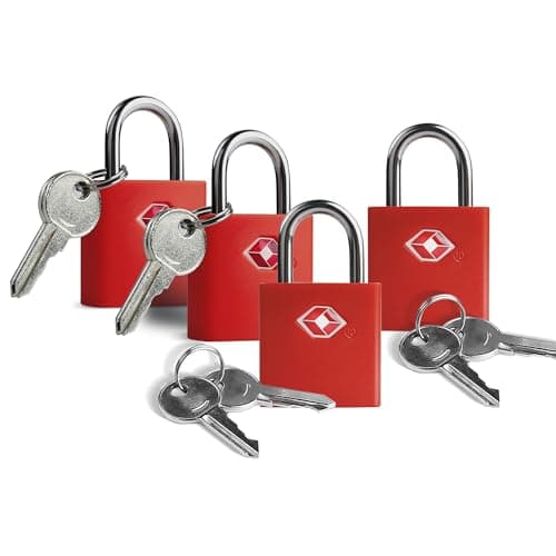 UP Security TSA Luggage Locks with Keys, 4 Pack Travel Padlocks TSA Approved, Small Keyed Alike Mini Padlocks for Suitcase, Backpack, Handbag, Bag, Zipper, Toolbox and Travel Gear (Red)