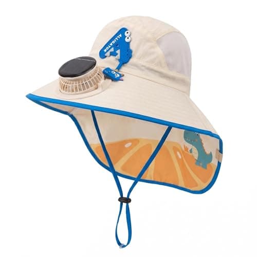 Kids Cool Fan Sun Hats,Cute Solar & USB Charging Fan Sun Caps,Wide Sun Protection Bucket Hat with Detachable Neck Flap, Adjustable Summer Cooling Hat for Boys Girls Outdoor Beach (Blue)