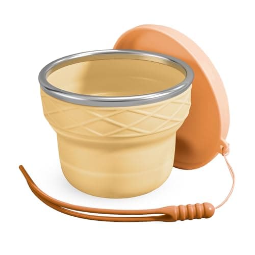 Silicone Collapsible Travel Cup,7oz BPA-Free(Yellow cup with brown lid)