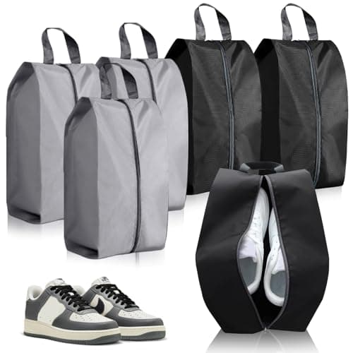 6 Pcs Shoe Bags for Travel, Portable Nylon Shoe Bag Waterproof Dust Proof Shoes Storage Bags Unisex Shoe Pouch for Daily and Travel Use (Black, Grey)