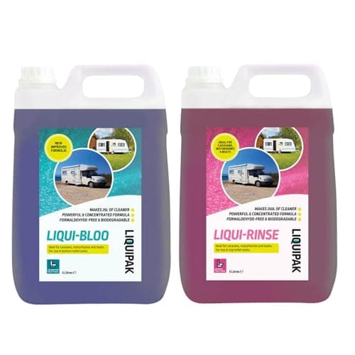 Liquipak Caravan Toilet Fluid & Rinse Chemical, Blue 5L & Pink 5L - For Caravan, Camper, Motorhome, Boat - Liqui-Bloo & Rinse, Concentrated, Formaldehyde Free 2x5L