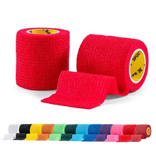 SPORTTAPE Football Sock Tape - 2 Rolls, 5cm x 4.5m, Red - Self-Adhesive