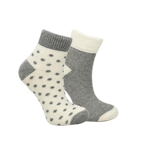Women's Thermal Socks 2 Pack Thick Warm Boot Socks with Soft Cushioned Knit Cosy Winter Ankle Socks in Polka Dot & Plain Design (Cream)