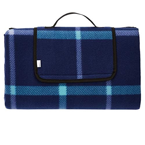 Amazon Basics Picnic Travel Blanket with waterproof backing, 200 x 200 cm (Rectangular), Blue/White, Kitchen