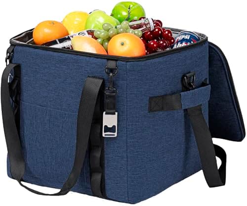 Blue Insulated Soft Cooler Bag 12"x12"x12" Large Leakproof Soft Sided Ice Chest for Travel Beach Camping, 50 Cans Portable Cooler Box for Grocery Shopping, Road Trips