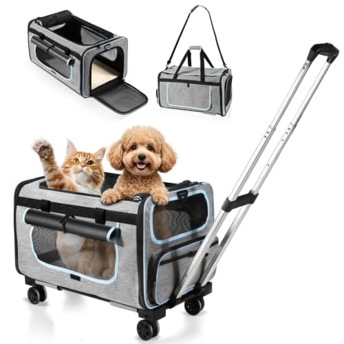 Wheelive Large Pet Carrier with Detachable Wheels, 2 IN1 Foldable Soft-Sided Carriers- Designed for Dogs & Cats, Telescopic Handle, for Outdoor Car Indoor, Max. 44 LBS(Not for Airline)
