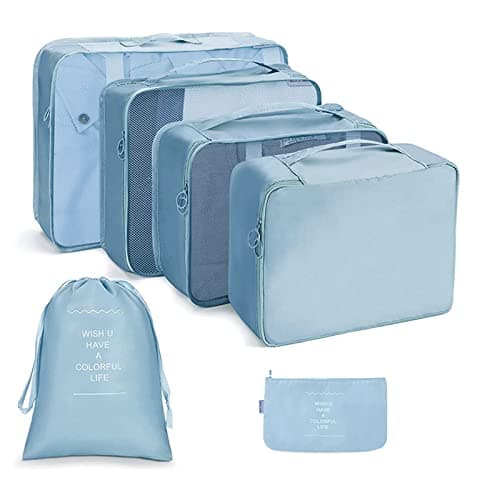 OSDUE Packing Cubes for Suitcases, 6 PCS Travel Luggage Packing Organizers Waterproof Travel Essentials Bag Accessories, Clothes Cosmetics Toiletries Storage Bags, Korean Blue