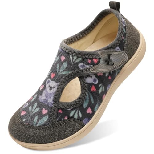 JIASUQI Womens Wide Toe Diabetic Shoes Warm Barefoot House Shoes Arthritis Adjustable Slippers Ladies Swollen Walking Shoe Indoor Outdoor(Grey Koalas 37,Size 4)