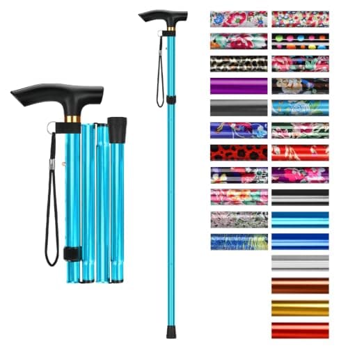 supregear Walking Stick - Adjustable Folding Walking Sticks for Women and Men - Lightweight Portable Collapsible Balancing Aid - Foldable Travel Cane for Ladies Elderly Adults, Blue
