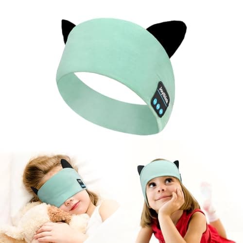 Joythink Kids Bluetooth Headband Headphones Sleep Mask Wireless Earphones Built in Thin Speaker Kids Adjustable Sports Headset for Girls Boys Children Baby Toddler Airplane Travel Study Aqua