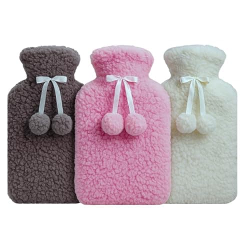 3-Pack Hot Water Bottle with Soft Fleece Cover Ribbed Rubber Design, Leak-Proof, Reusable Heat Therapy for Pain Relief & Warmth - Durable & Soft (2L with Cover)