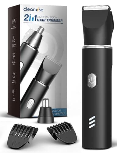Body Trimmer for Men, 2-in-1 Body Groomer & Nose Hair Trimmer, Waterproof Mens Grooming Kit with Ceramic Blade Heads, Sensitive Combs for Chest, Legs, Armpits & Nose, Wet & Dry Use, Travel Lock