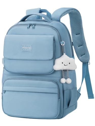 FIORETTO 25L School Bag for Girls & Teens, Womens Backpack Rucksack with Organized Pockets, Trolley Strap & Chest Buckle, Fits 15.6" Laptop, Ideal for School, Travel & Daily Use Blue