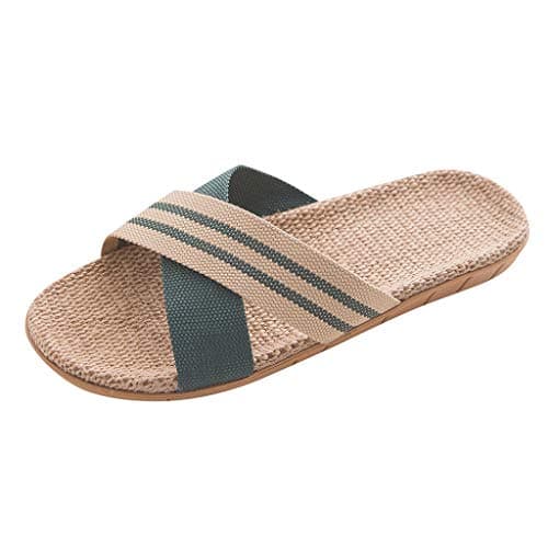 ofeirhz Flat Linen Sandals For Men Breathable Slip On Slippers Waterproof Couples Mule Sandals Flip Flop Barefoot Protecting Slippers Open Toe Sandals Cross-Tied Sandals For Sea Beach Swimming Pool