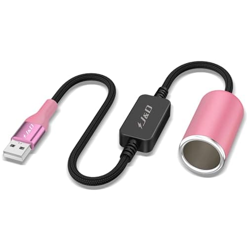 J&D USB A Male to 12V Car Cigarette Lighter Socket Female Converter Cable, 30 cm, 12V 18W Power Adapter, Compatible with Dash Cam, GPS, Car LED Light Strips, Pink