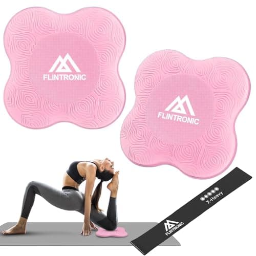 Flintronic 2 Pack Non-slip Yoga Mat, Yoga Support Pad, Sports Balance Pad, Comfortable Lightweight Support for Knees, Hands, Wrists, and Elbows - 20x20cm, with Black Resistance Band