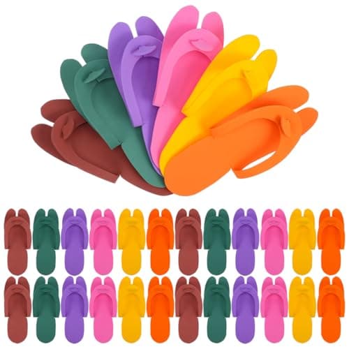 Happyyami Unisex Disposable Folding Slippers 24 Pairs Assorted Colour Lightweight Soft Eva Foam Travel Hotel Spa Indoor Footwear Portable Guest Slippers for Home Airline and Sanitary Use