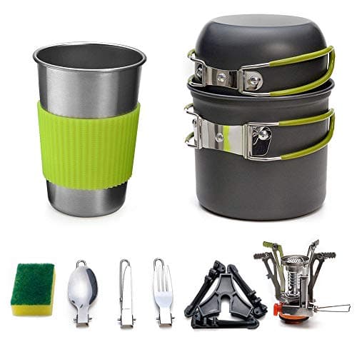 Queta Camping Cookware Set, Camping Pot with Stove Picnic Hiking Utensil Gear Picnic Cookware Cooking Tool Set