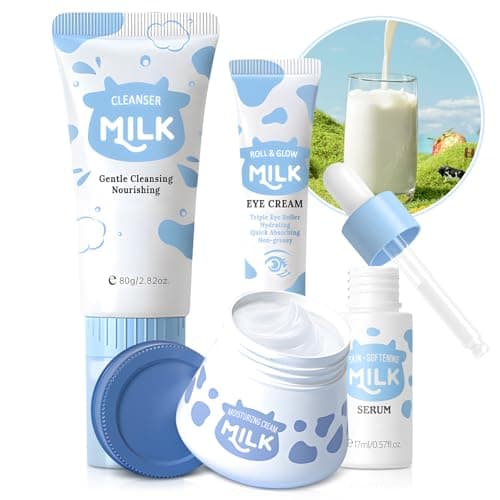 Milk Skin Care Routine Set For Girls, Teen Skin Care Gift Set With Cleanser, Serum, Cream, Eye Cream, Face Skincare Travel Kit For Kids Ages 8-12, Shrink Pores, Hydrating
