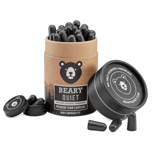 Beary Quiet Premium Foam Earplugs for Sleeping – Ultra Soft Noise Cancelling Ear Plugs, High 38db SNR for Snoring, Travel & Light Sleepers, Comfortable All Night Wear