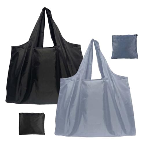 Solvio Large Reusable Shopping Bags Foldable 2 Pack, Waterproof Tote Bag with Compact Pouch, Lightweight Washable Grocery Bags for Daily Use Travel and Picnic