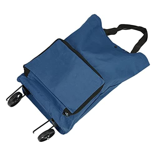 Saluaqui Shopping Trolley on Wheels Navy Blue Foldable Cart Bag with Wheels Reusable Large Capacity Oxford Fabric Grocery Bag Portable Shopping for Ages Ideal for Travel and (Blue)
