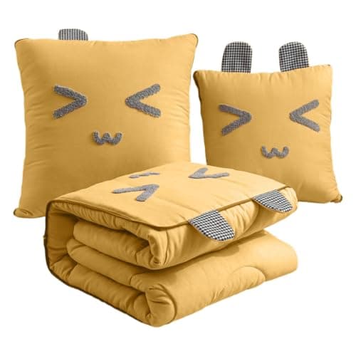 Travel Blanket And Pillow Set, Soft 2 In 1 Airplane Throw Pillow With Polyester Fiber Fill, Compact Cushion Blanket For Car, Office, Home, And Sofa Decor (Yellow)