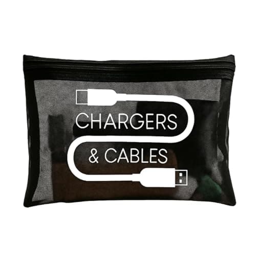 Cable Organiser Travel Pouch, Black Mesh Accessory Bag, Zip Closure, 1-Pack