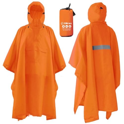 ElifeAcc Waterproof Poncho Adult Rain Poncho with Hood Lightweight & Reusable Windproof Buckles Multifunctional Cape for Outdoor Activities (Lightweight-Orange)