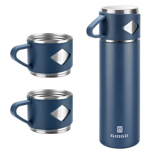 Vacuum Insulated Flask 700ml/23.6oz Stainless Steel Thermo Bottle with Cup for Coffee Water Hot and Cold Drink Flasks.(Blue,Set)