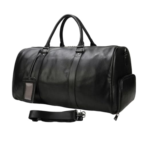 Yevabo Genuine Leather Travel Bag Large Capacity Weekender Bag for Men Women, Airplane Carry-On Luggage with Multi Compartments for Travel Gym, Black