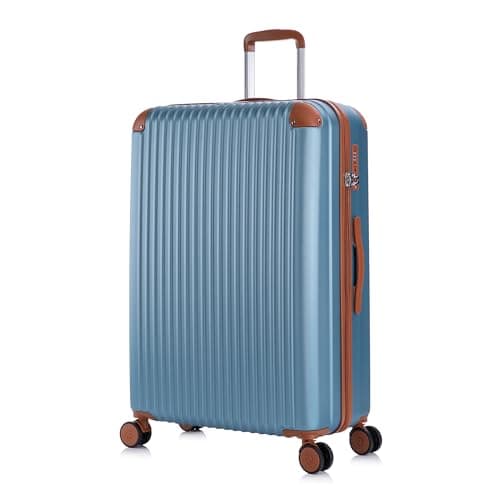 Rocklands London Suitcase Large 28 Inch Hard Shell Lightweight Checked Luggage with 360° Rubber Spinner Wheels Durable Travel Case Telescopic Handle, TSA Lock, Ice Blue
