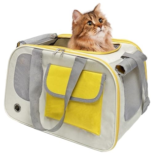 Cat Carrier,Pets Dog Carriers for Travel, Soft-Sided Breathable Mesh Pets Carriers For Small-Medium Cats Puppies, Airline Approved- Yellow