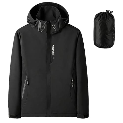 DOINEUFL Mens Waterproof Jacket Packable Lightweight Raincoat, Breathable Hooded Windbreaker Coat with Multi-Pockets for Hiking, Walking (UK, Alpha, XL, Regular, Regular, Black)