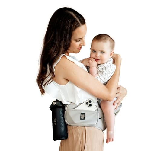HACKERLILY HipSurfer Hip Seat Baby Carrier & Bum Bag For 0-3 Years Babies - Multi-Award Winning, Ergonomic Baby Hip Carrier For Newborns & Toddlers, Vegan Leather, Inbuilt Storage (TAUPE)