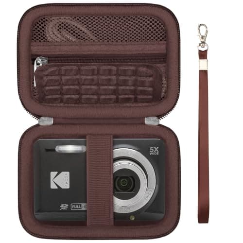 Supmay Digital Camera Case Compatible with Kodak PIXPRO FZ45 FZ55 FZ53 FZ43 Digital Camera, Vlogging Camera Storage Holder Travel Bag with Mesh Pocket for Battery, USB Cable, SD Card, Brown