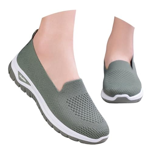 Walking Shoes with Memory Foam Wedge Heel Athletic Outdoor Sport Shoe Athletic Outdoor Sport Round Toe Knit Mary Jane Shoes Flat Comfort Breathable Breathable Soft Sole Shoe Green