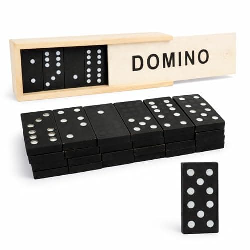 D.A.Y. Republic 28pc Double Six Classic Retro Domino Game, Traditional Set in Wooden Case, Educational Travel Sized Toy (Dominoes in Wood Box)