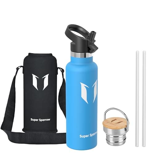 Super Sparrow Stainless Steel Water Bottle -620ml- Vacuum Insulated Metal Water Bottle - Standard Mouth Flask - BPA Free - Ideal Straw Water Bottle for Work, Gym, Travel, Sports