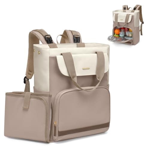 GOLF SUPAGS Diaper Bag Backpack with Portable Changing Pad 25L Baby Bag Insulated lunch box Backpack Fits 17.3" Laptop (Champagne & White)