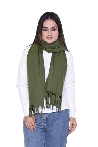 World of Shawls Luxurious Cashmere Feel Shawl Wrap for Women - Soft, Warm, Lightweight & Elegant, Perfect for Winter, Travel, Weddings or Gift (Olive Green)