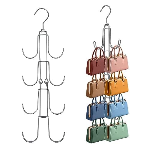 Baoswi 1 Pack Purse Hanger Closet Organisers Storage, 4-Tier Hanging Bag Holder, Silver Metal Handbag Storage Hook Backpack Rack Space Saving Hanger