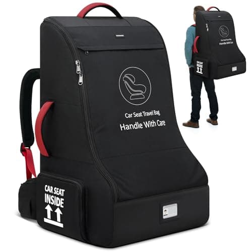 RAINSMORE Car Seat Travel Bag Backpack Padded Car Seat Bag for Airplane Water Resistant Baby Carseat Cover Bag for Airport Infant Seats Carrier Fits CarSeats Booster Seats Black