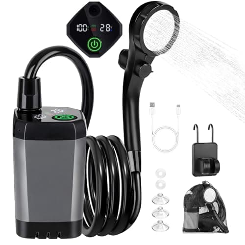 COOLIGO Portable Camping Shower with 6000mAh Rechargeable Battery, LED Display, 3 Spray Modes, IPX7 Waterproof Pump – Outdoor Shower Kit for RV, Car Camping, Hiking, Beach, Travel
