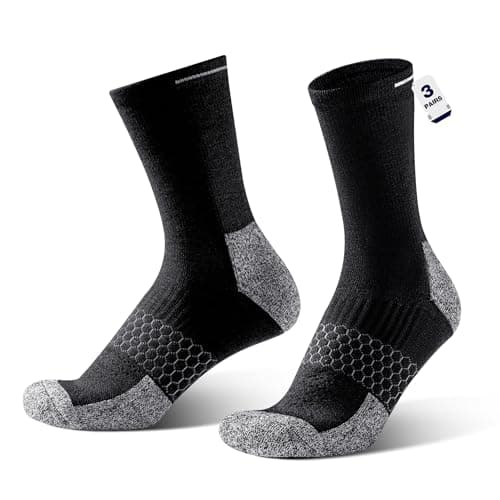 Rahhint Merino Wool Work Socks 3 Pairs Durable Compression Moisture Wicking Anti Blister Cushion Crew Outdoor Running Socks