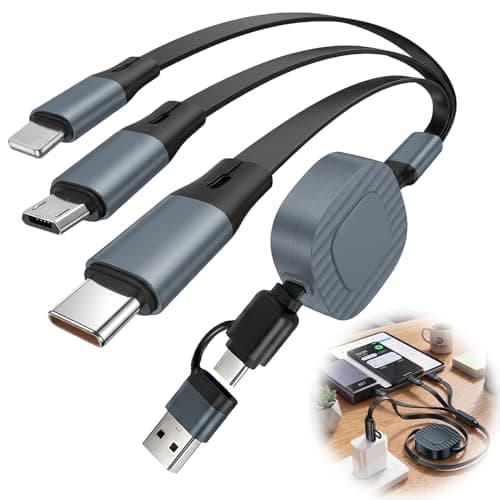 Luminor Peak 100W Multi Charger Cable USB C/A, 6 IN 1 /120CM PD 6A Fast Charging Retractable Phone Charger Charging Cables for iPhone USB C Type C Cord for Multiple Devices Travel Office Home Car Use